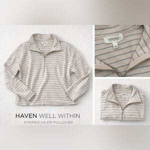 Haven Well Within Striped 1/4 Zip Pullover Women’s M Collared Sweatshirt Beige